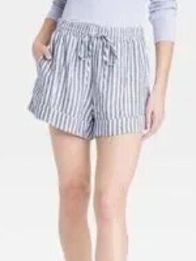 Universal Thread Women's High-Rise Linen Blue White Striped Shorts, Size Small